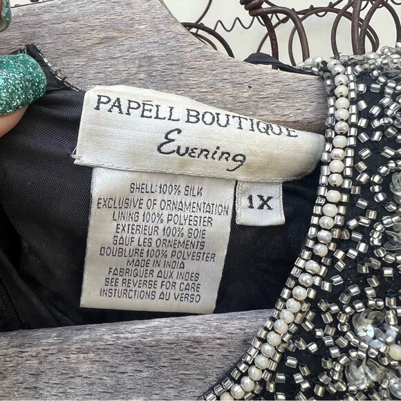 Vintage Adrianna Papell Boutique Evening Black Silk Beaded Daisy Floral Blouse - Picture 5 of 7